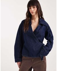 ASOS - Denim Wrap Front Collar Shirt - Lyst