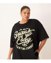 ASOS - Camiseta Negra Extragrande Con Estampado Gráfico De Martinis Y Texto "Speak Easy" De Asos Design Curve - Lyst