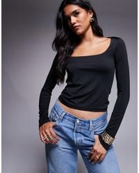 ASOS - Double Layer Long Sleeve Wide Square Neck Top - Lyst