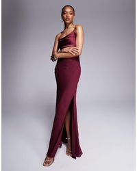 ASOS - Asos Design Tall Satin Chiffon Mix Draped One Shoulder Maxi Dress - Lyst