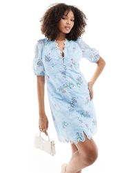 Y.A.S - Embroidered Organza Button Through Mini Dress - Lyst
