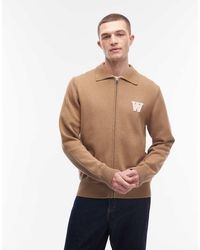 DOUBLE A by WOOD WOOD - 100% Cotton Logo Zip Up Collar Cardigan - Lyst