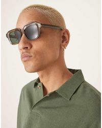 ASOS - Vierkante Zonnebril Met Groene Rookglazen En Chunky Montuur - Lyst