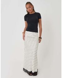 Threadbare - Petite Polka Dot Satin Lace Trim Maxi Skirt - Lyst