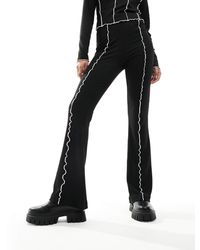 Pieces - Flared Ribbed Trouser With Contrast Stitch Co-ord - Lyst