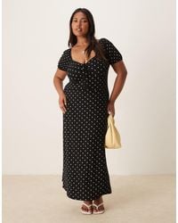 ASOS - Asos Design Curve Scalloped Collar Puff Sleeve Seam Detail Midi Tea Dress - Lyst
