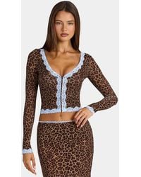 Oh Polly - Modal Plunge Neck Lace Trim Hook And Eye Cardigan Co-ord - Lyst