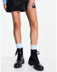 Glamorous Chunky Lace Up Boots - Black