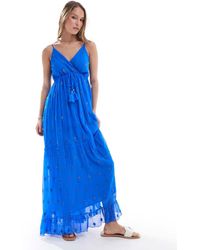 South Beach - Vestido Largo De Tirantes Con Cuello De Pico Y Detalles De Lentejuelas De - Lyst