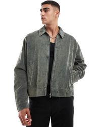 ASOS - Oversized Cord Harrington Jacket With Heavy Wash - Lyst