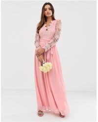 club l high neck crochet lace maxi dress with long sleeves
