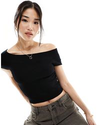 Cotton On - Cotton On Off Shoulder Rib Knit Crop Top Black - Lyst