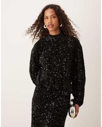 ASOS - Velvet Sequin Open Back Long Sleeve Blouse - Lyst