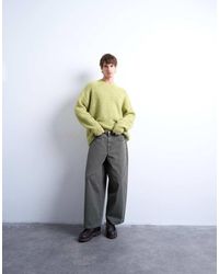 TOPMAN - Pantalones Caquis Con Pernera Barrel De Lona De -Verde - Lyst