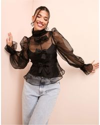 ASOS - Organza Long Sleeve Top With Bow Detail And Cami - Lyst