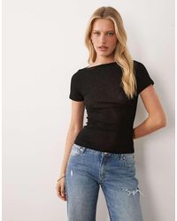 ASOS - Textured Mesh Slash Neck Short Sleeve Top - Lyst