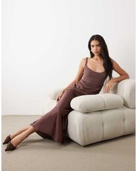 ASOS - Deep Scoop Neck Maxi Dress With Asymmetric Draped Skirt Overlay - Lyst