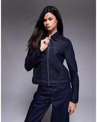 ASOS - Denim Jack Met Gekrompen Pasvorm, Spoelwassing En Rits Aan De Voorkant - Lyst