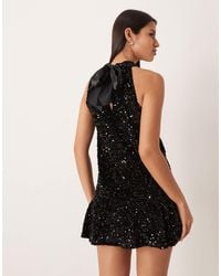Vila - Bow Back Sequin Mini Dress With Flippy Hem - Lyst