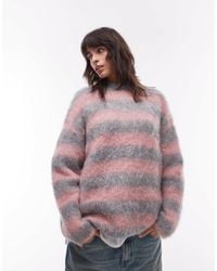 TOPSHOP - Knitted Ultra Fluffy Stripe Relaxed Jumper - Lyst
