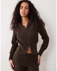 Aria Cove - Cinch Waist Fine Knit Zip Through Cropped Hoodie Co-ord - Lyst