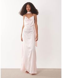 Jdy - Cowl Neck Satin Maxi Dress With Open Back And Scarf - Lyst