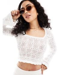 Hollister - Crochet Long Sleeve Top With Square Neck - Lyst