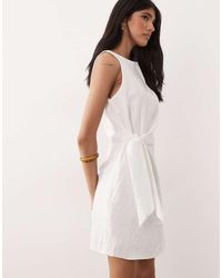 Mango - Boat Neck Belted Sleeveless Mini Dress - Lyst