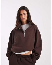 ASOS - Half Zip Boxy Funnel Neck Brushback Sweatshirt - Lyst