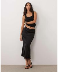 Vila - Lace Trim Satin Midi Skirt - Lyst