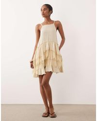 ASOS - Double Cloth Washed Mini Sundress With Distressed Ruffles And Lace Panels - Lyst