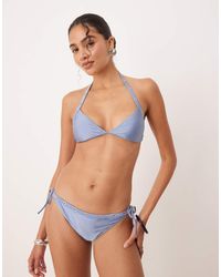 Mango - Stud Detail Halter Metallic Bikini Top - Lyst