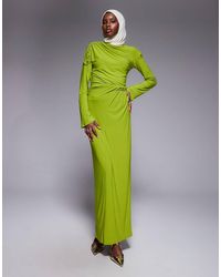 ASOS - Draped High Neck Twist Waist Maxi Dress With Long Sleeve - Lyst