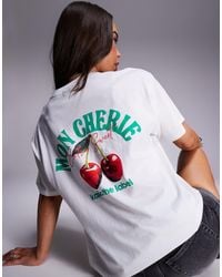 Kaiia - Exclusive Cotton Rich Mon Cherie Cherry Back Graphic Oversized T-Shirt - Lyst