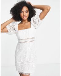 ASOS - Lace Mini Tea Dress With Tie Sleeve Detail - Lyst