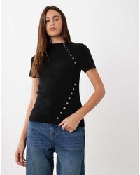 ASOS - Knit Rib Button Detail Short Sleeve Top - Lyst