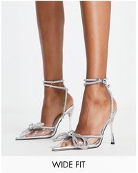 Public Desire - Midnight - scarpe con tacco a pianta larga argento con dettaglio con fiocco di strass - Lyst