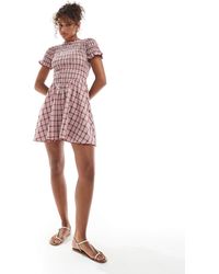 sachin and babi light blue dress Daisy Street shirred drop waist maxi dress in blue plaid