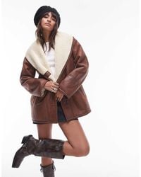 TOPSHOP - Faux Leather Shearling Super Oversized Car Coat - Lyst