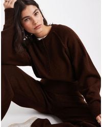 ASOS - Pull en maille d'ensemble à col boutonné et manches longues - chocolat - Lyst