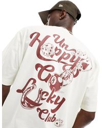 ASOS - T-shirt oversize avec imprimé lucky club au dos - blanc cassé - Lyst