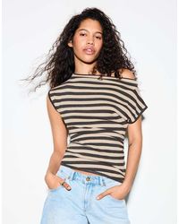 Bershka - Top Color Pietra A Righe Asimmetrico - Lyst