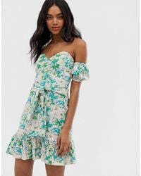 asos design bardot mini broderie sundress with faux tortoiseshell belt