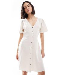 ONLY - Vestido Corto Color Piedra De Mezcla De Lino De -Neutro - Lyst