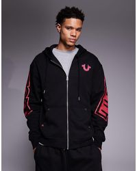 TRUE RELIGION - Hoodie Met Gebogen Logo, Rits En Print Op De Achterkant - Lyst