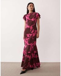 Pretty Lavish - Chiffon Frill Sleeve Maxi Dress - Lyst