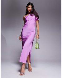 ASOS - Satin One Shoulder Flutter Sleeve Midi Dress - Lyst