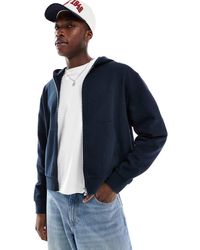 ASOS - Sudadera Azul Marino Básica De Corte Cuadrado Extragrande Con Capucha Y Cremallera De - Lyst