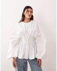 ARRANGE - Volume Sleeve Pleated Cinched Waist Top - Lyst