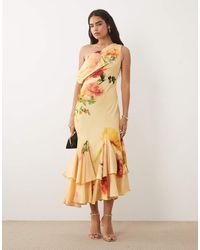 ASOS - Fallen Shoulder Midaxi Dress With Asymmetric Godet Hem - Lyst